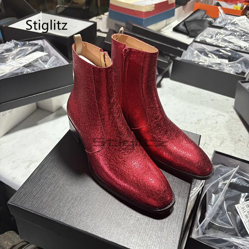 Men Shoes Size 11 - أحمر جلد طبيعي تشيلسي أحذية للرجال