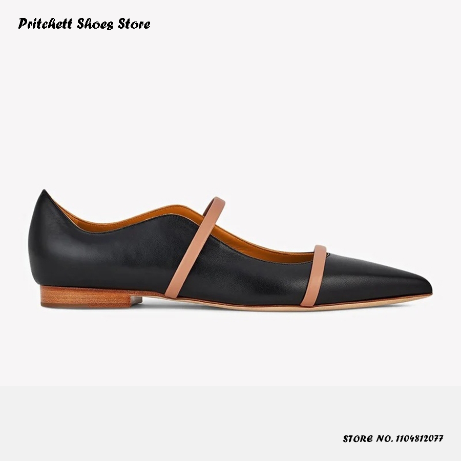 Men Shoes Men - المرأة المزدوجة الأشرطة الجلود الباليه الشقق